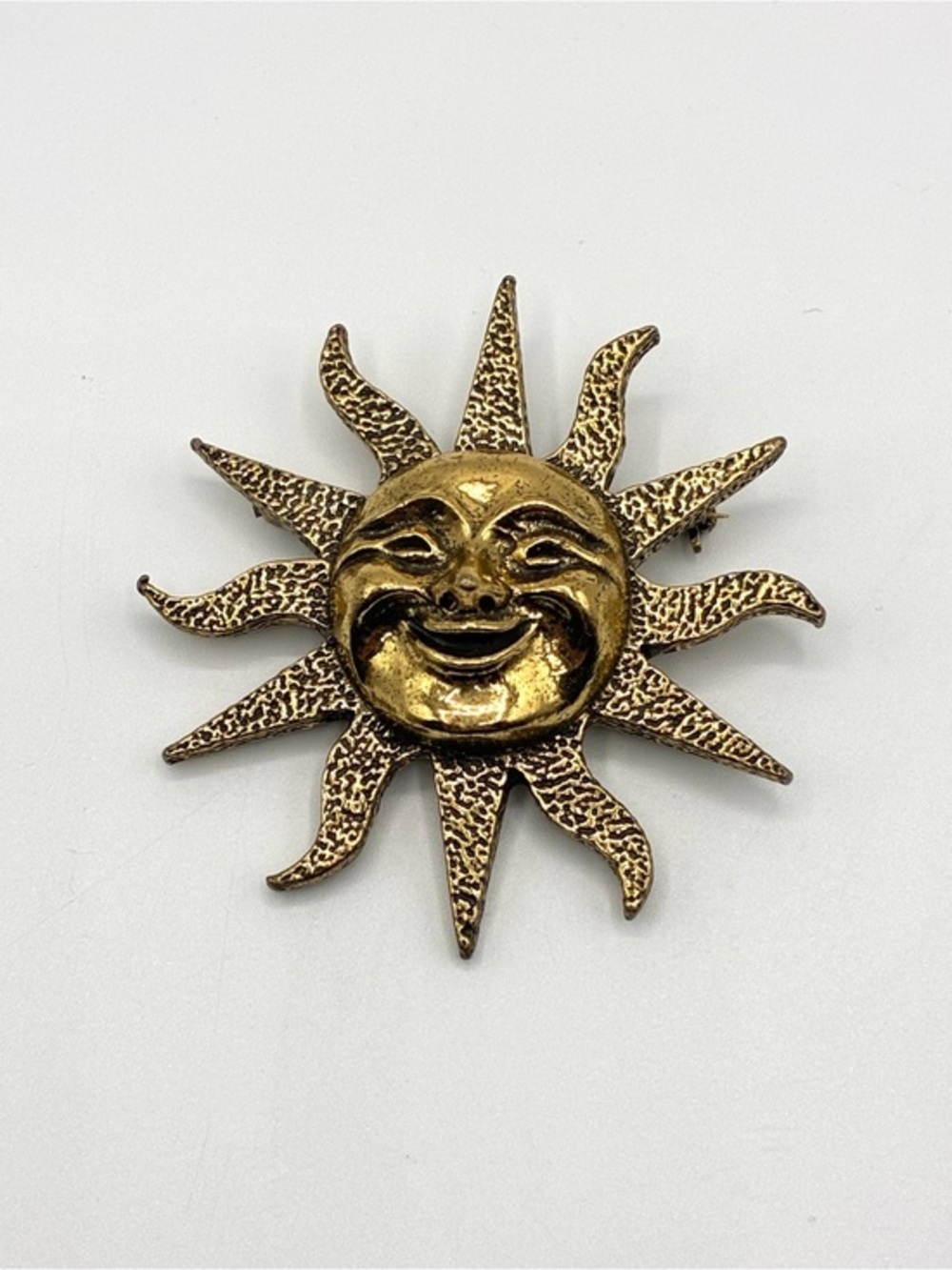 Vintage Robert Zentall Smiling Sun Celestial Brooch Gold Tone 70s